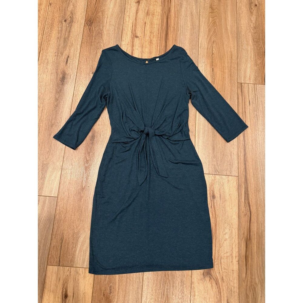 Gilli Womens Dark Teal Tie Front Knit Dress Three Quarter Sleeve Size S/M